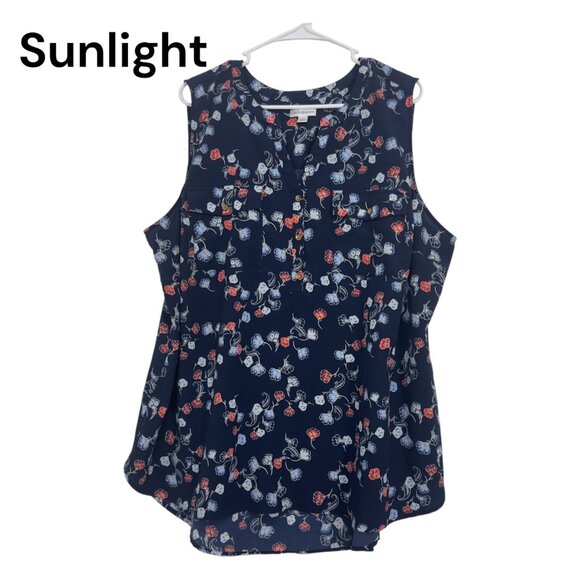 Croft & Barrow Womens 2X Sleeveless Floral Tunic Top Polyester Navy Red Blue - Picture 1 of 13
